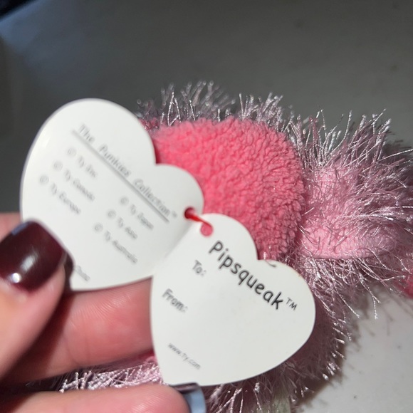 Ty Punkies 6" ~ PIPSQUEAK ~ pink Elephant ~ 2002 shaggy With Swing Tags - Picture 7 of 9